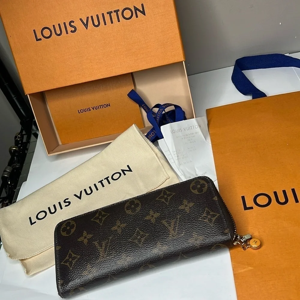 Louis Vuitton Clemence Logo Fucia Zippy Long Zip Around Clutch Wallet Box Papers